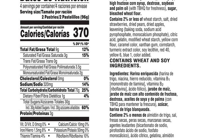 Pop tarts nutrition facts